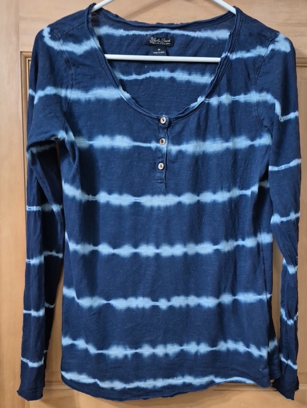 Lucky Brand Navy & White Stripe Tie-Dye Henley Long Sleeve